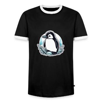 Penguin Christmas Illustration - Men's Ringer Shirt - black/white - Front - AI Model Female 172 light (172cm) & AI Model Male 178 light (178cm)