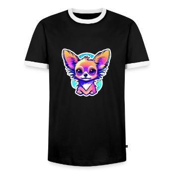 Chihuahua Dog Drawing - Men's Ringer Shirt - black/white - Front - AI Model Female 172 light (172cm) & AI Model Male 178 light (178cm)