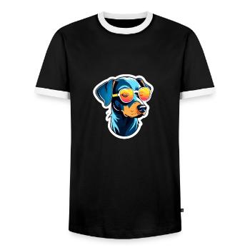 Doberman Dog Drawing - Men's Ringer Shirt - black/white - Front - AI Model Female 172 light (172cm) & AI Model Male 178 light (178cm)