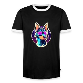 Doberman Dog Drawing - Men's Ringer Shirt - black/white - Front - AI Model Female 172 light (172cm) & AI Model Male 178 light (178cm)