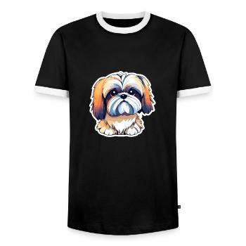 Shih Tzu Dog Drawing - Men's Ringer Shirt - black/white - Front - AI Model Female 172 light (172cm) & AI Model Male 178 light (178cm)