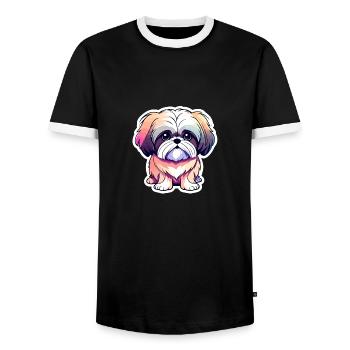 Shih Tzu Dog Drawing - Men's Ringer Shirt - black/white - Front - AI Model Female 172 light (172cm) & AI Model Male 178 light (178cm)