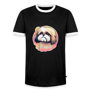 Shih Tzu Dog Drawing - Men's Ringer Shirt - black/white - Front - AI Model Female 172 light (172cm) & AI Model Male 178 light (178cm)