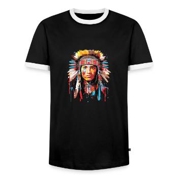 Amérindien amérindien Brave guerrier Inspiration - T-shirt contrasté Homme - noir/blanc - Devant - AI Model Female 172 light (172cm) & AI Model Male 178 light (178cm)