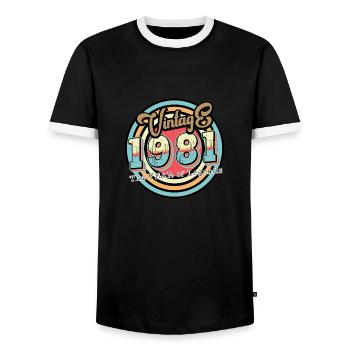 Vintage 1981 - Männer Kontrast-T-Shirt - Schwarz/Weiß - Vorne - AI Model Female 172 light (172cm) & AI Model Male 178 light (178cm)