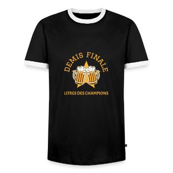 DEMIS FINALE, LITRES DES CHAMPIONS ! (bière) - T-shirt contrasté Homme - noir/blanc - Devant - AI Model Female 172 light (172cm) & AI Model Male 178 light (178cm)