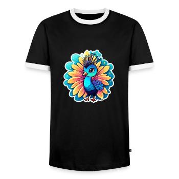 Peacock Bird Drawing - Men's Ringer Shirt - black/white - Front - AI Model Female 172 light (172cm) & AI Model Male 178 light (178cm)