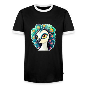 Peacock Bird Drawing - Men's Ringer Shirt - black/white - Front - AI Model Female 172 light (172cm) & AI Model Male 178 light (178cm)