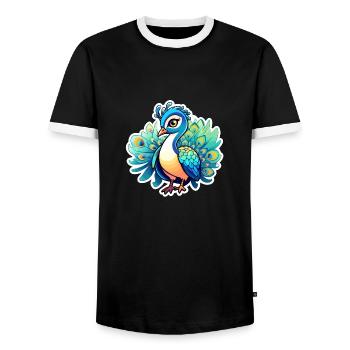 Peacock Bird Drawing - Men's Ringer Shirt - black/white - Front - AI Model Female 172 light (172cm) & AI Model Male 178 light (178cm)