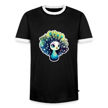 Peacock Bird Drawing - Men's Ringer Shirt - black/white - Front - AI Model Female 172 light (172cm) & AI Model Male 178 light (178cm)