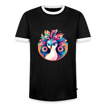 Pfau Vogel Zeichnung - Männer Kontrast-T-Shirt - Schwarz/Weiß - Vorne - AI Model Female 172 light (172cm) & AI Model Male 178 light (178cm)