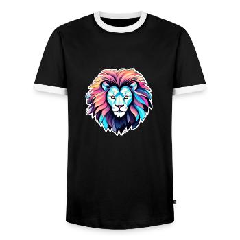 Lion Drawing - Men's Ringer Shirt - black/white - Front - AI Model Female 172 light (172cm) & AI Model Male 178 light (178cm)