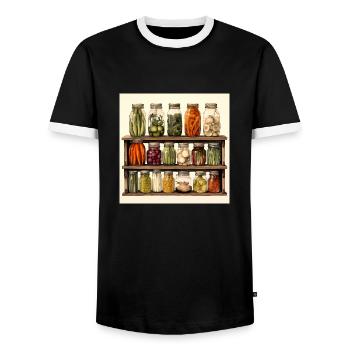 Herbstliches Einmachglasregal - Männer Kontrast-T-Shirt - Schwarz/Weiß - Vorne - AI Model Female 172 light (172cm) & AI Model Male 178 light (178cm)