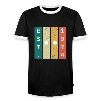 Birthday 74 - Men's Ringer Shirt - black/white - Front - AI Model Female 172 light (172cm) & AI Model Male 178 light (178cm)