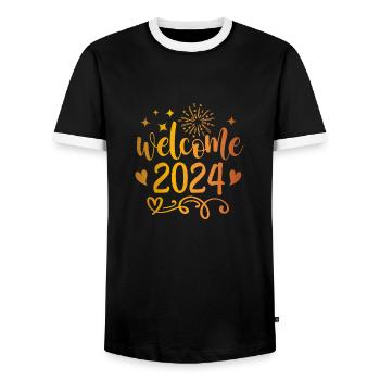 Bienvenue 2024 - T-shirt contrasté Homme - noir/blanc - Devant - AI Model Female 172 light (172cm) & AI Model Male 178 light (178cm)