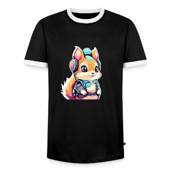 Squirrel Illustration - Men's Ringer Shirt - black/white - Front - AI Model Female 172 light (172cm) & AI Model Male 178 light (178cm)