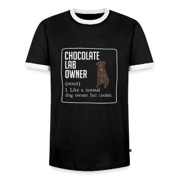 Chien Labrador Retriever chocolat - T-shirt contrasté Homme - noir/blanc - Devant - AI Model Female 172 light (172cm) & AI Model Male 178 light (178cm)
