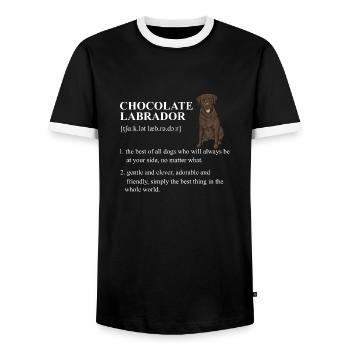 Chien Labrador Retriever chocolat - T-shirt contrasté Homme - noir/blanc - Devant - AI Model Female 172 light (172cm) & AI Model Male 178 light (178cm)