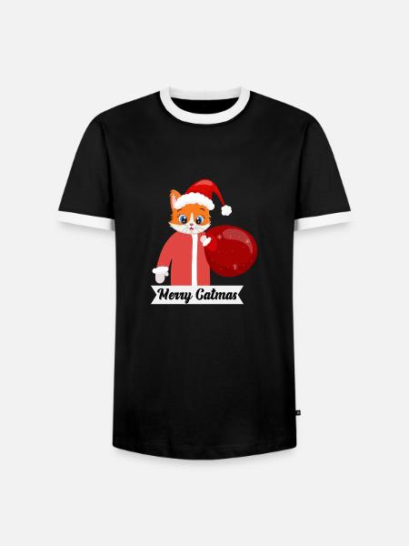 Merry Catmas - Männer Kontrast-T-Shirt - Schwarz/Weiß