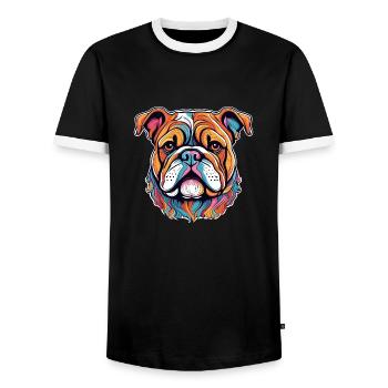 American Bulldog - Men's Ringer Shirt - black/white - Front - AI Model Female 172 light (172cm) & AI Model Male 178 light (178cm)