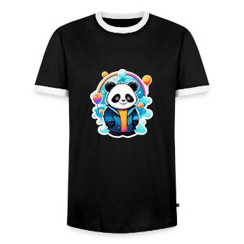 Dessin de panda - T-shirt contrasté Homme - noir/blanc - Devant - AI Model Female 172 light (172cm) & AI Model Male 178 light (178cm)