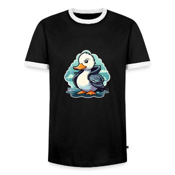 Duck Illustration - Men's Ringer Shirt - black/white - Front - AI Model Female 172 light (172cm) & AI Model Male 178 light (178cm)
