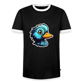 Duck Illustration - Men's Ringer Shirt - black/white - Front - AI Model Female 172 light (172cm) & AI Model Male 178 light (178cm)