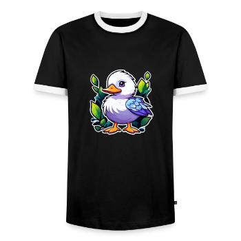 Duck Illustration - Men's Ringer Shirt - black/white - Front - AI Model Female 172 light (172cm) & AI Model Male 178 light (178cm)
