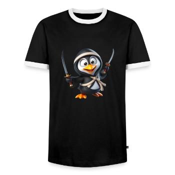 Ninja Pinguin - Männer Kontrast-T-Shirt - Schwarz/Weiß - Vorne - AI Model Female 172 light (172cm) & AI Model Male 178 light (178cm)