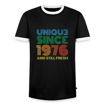 Millésime 1976 - T-shirt contrasté Homme - noir/blanc - Devant - AI Model Female 172 light (172cm) & AI Model Male 178 light (178cm)