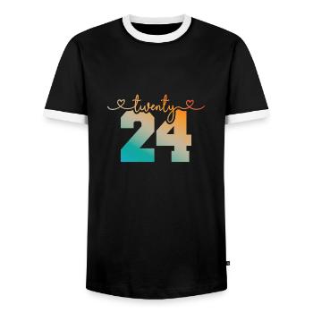 2024 - Männer Kontrast-T-Shirt - Schwarz/Weiß - Vorne - AI Model Female 172 light (172cm) & AI Model Male 178 light (178cm)