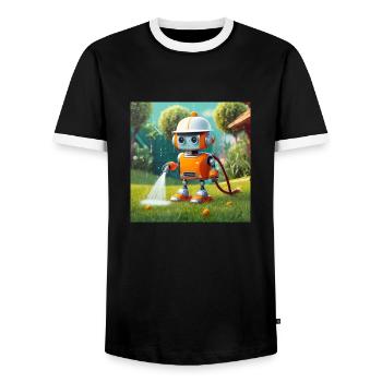 cute little orange futuristic vintage robot - Men's Ringer Shirt - black/white - Front - AI Model Female 172 light (172cm) & AI Model Male 178 light (178cm)