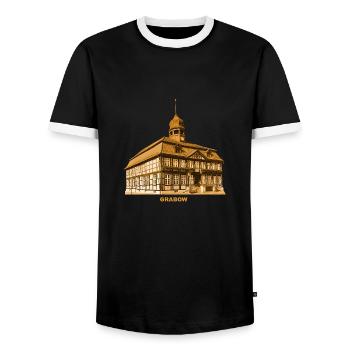 Grabow Rathaus Mecklenburg-Vorpommern - Männer Kontrast-T-Shirt - Schwarz/Weiß - Vorne - AI Model Female 172 light (172cm) & AI Model Male 178 light (178cm)