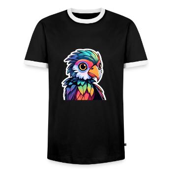 Papagei Vogel Illustration - Männer Kontrast-T-Shirt - Schwarz/Weiß - Vorne - AI Model Female 172 light (172cm) & AI Model Male 178 light (178cm)