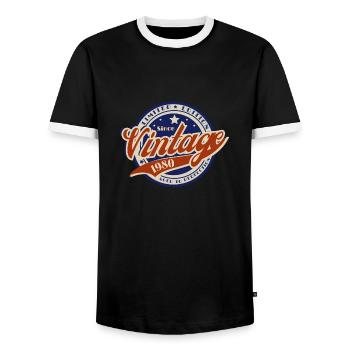 Vintage, 1980er—1980er Jahre, Geburtstagsgeschenk - Männer Kontrast-T-Shirt - Schwarz/Weiß - Vorne - AI Model Female 172 light (172cm) & AI Model Male 178 light (178cm)