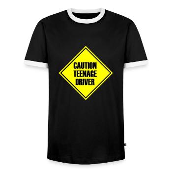 Caution Teenage Driver - Men's Ringer Shirt - black/white - Front - AI Model Female 172 light (172cm) & AI Model Male 178 light (178cm)