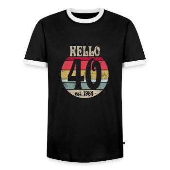 1984 40th Birthday - Men's Ringer Shirt - black/white - Front - AI Model Female 172 light (172cm) & AI Model Male 178 light (178cm)