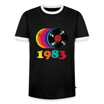 1983 41st birthday - Men's Ringer Shirt - black/white - Front - AI Model Female 172 light (172cm) & AI Model Male 178 light (178cm)