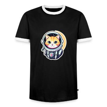 Katze Astronaut Illustration - Männer Kontrast-T-Shirt - Schwarz/Weiß - Vorne - AI Model Female 172 light (172cm) & AI Model Male 178 light (178cm)