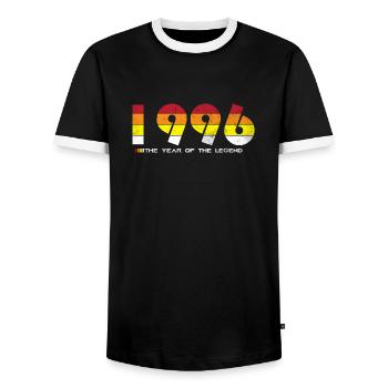 Millésime 1996 - L’Année de la Légende - Rétro 28 - T-shirt contrasté Homme - noir/blanc - Devant - AI Model Female 172 light (172cm) & AI Model Male 178 light (178cm)