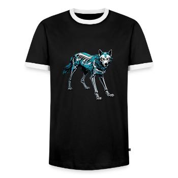 Wolf Skeleton Illustration - Men's Ringer Shirt - black/white - Front - AI Model Female 172 light (172cm) & AI Model Male 178 light (178cm)