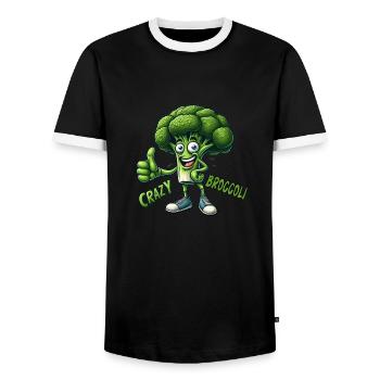 Crazy Veggies: Bro Broccoli Thumbs Up - Männer Kontrast-T-Shirt - Schwarz/Weiß - Vorne - AI Model Female 172 light (172cm) & AI Model Male 178 light (178cm)
