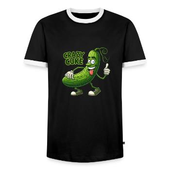 Crazy Veggies: Spiky Hairy Cuke Thumbs Up - Männer Kontrast-T-Shirt - Schwarz/Weiß - Vorne - AI Model Female 172 light (172cm) & AI Model Male 178 light (178cm)