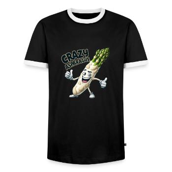 Crazy Veggies: Asparagus Bodybuilder Pro Thumbs Up - Männer Kontrast-T-Shirt - Schwarz/Weiß - Vorne - AI Model Female 172 light (172cm) & AI Model Male 178 light (178cm)