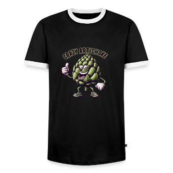 Crazy Veggies: Artichoke Thumbs Up - Men's Ringer Shirt - black/white - Front - AI Model Female 172 light (172cm) & AI Model Male 178 light (178cm)