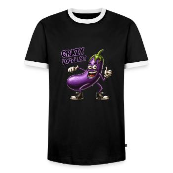 Crazy Veggies: Hairy Eggplant Thumbs Up - Männer Kontrast-T-Shirt - Schwarz/Weiß - Vorne - AI Model Female 172 light (172cm) & AI Model Male 178 light (178cm)