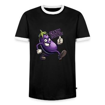 Crazy Veggies: Eggplant Power Walker Thumbs Up - Männer Kontrast-T-Shirt - Schwarz/Weiß - Vorne - AI Model Female 172 light (172cm) & AI Model Male 178 light (178cm)