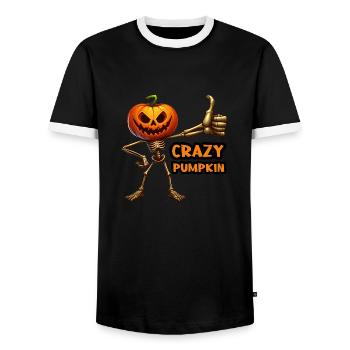 Crazy Veggies : Pumpkin Skeleton Thumbs Up - T-shirt contrasté Homme - noir/blanc - Devant - AI Model Female 172 light (172cm) & AI Model Male 178 light (178cm)