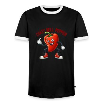 Crazy Veggies: Bell Pepper With Thumbs Up - Männer Kontrast-T-Shirt - Schwarz/Weiß - Vorne - AI Model Female 172 light (172cm) & AI Model Male 178 light (178cm)