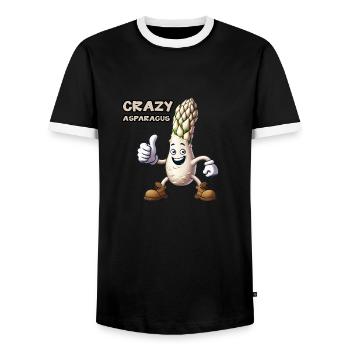Crazy Veggies: Asparagus Bodybuilder Pro Thumbs Up - Männer Kontrast-T-Shirt - Schwarz/Weiß - Vorne - AI Model Female 172 light (172cm) & AI Model Male 178 light (178cm)